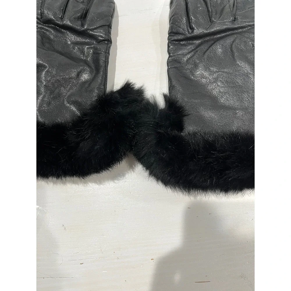 Leather Gloves with Rabbit Fur Cuffs Women's Dress Gloves Winter‎